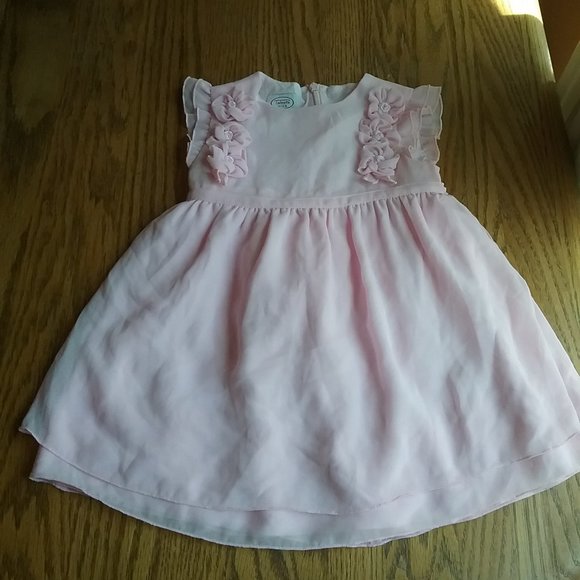 Pink Chiffon Rosette Baby Dress -12 month Easter Spring Wedding FormalEventFancy
